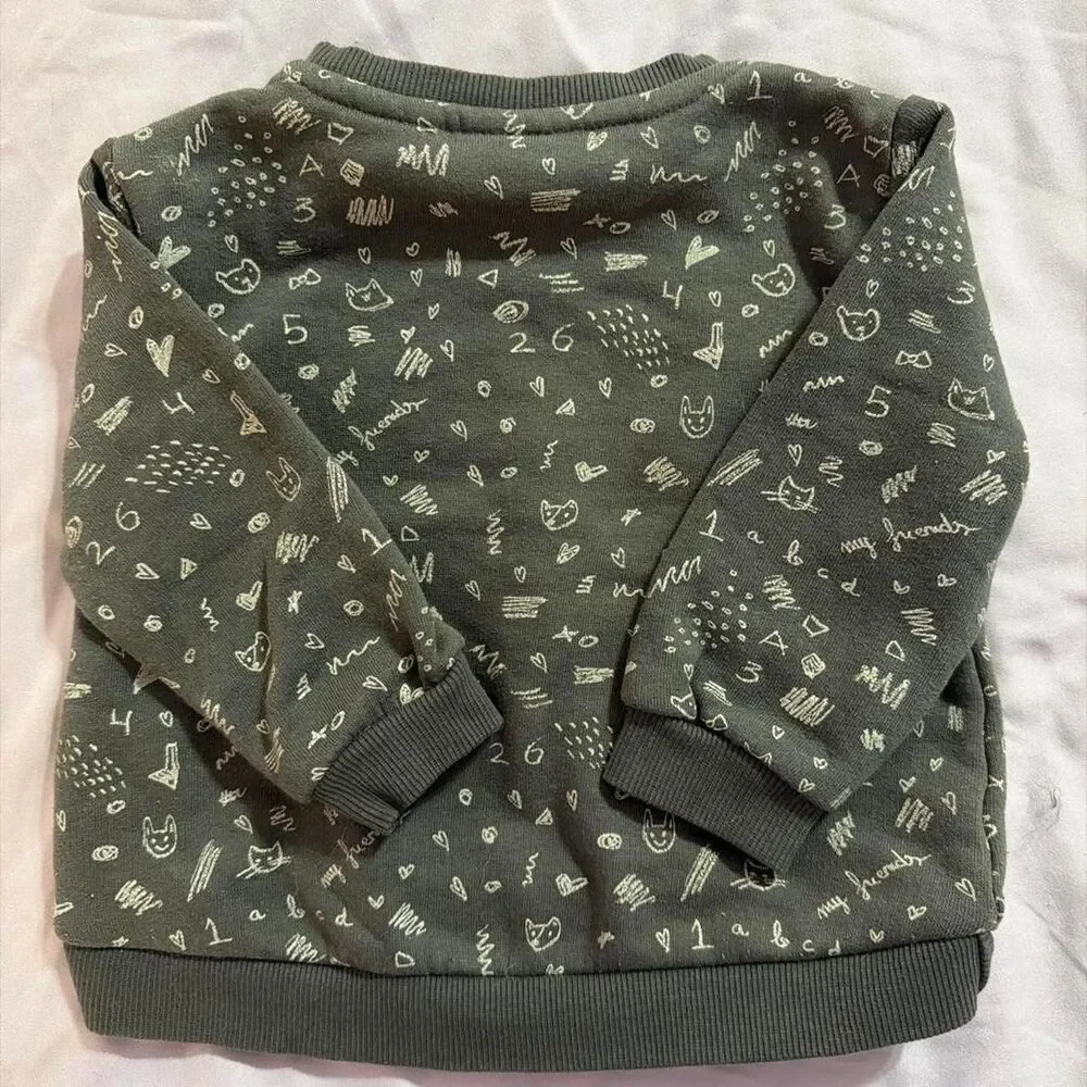Zara-kids Grey and Green Sweatshirt Size 9-12 months